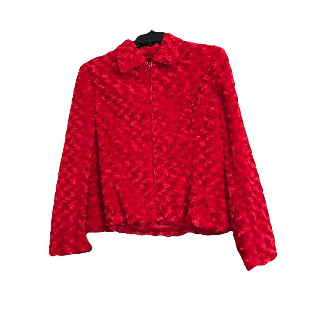 VTG Town & Travel Jacket 14 Red Rose Fuzzy Girly Coquette Cozy Ultra Soft NWT